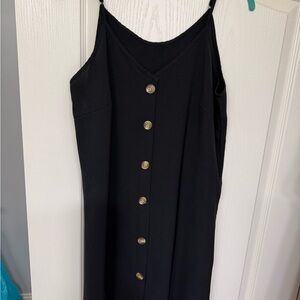 Black Button-Front Slip Dress with Gold Buttons